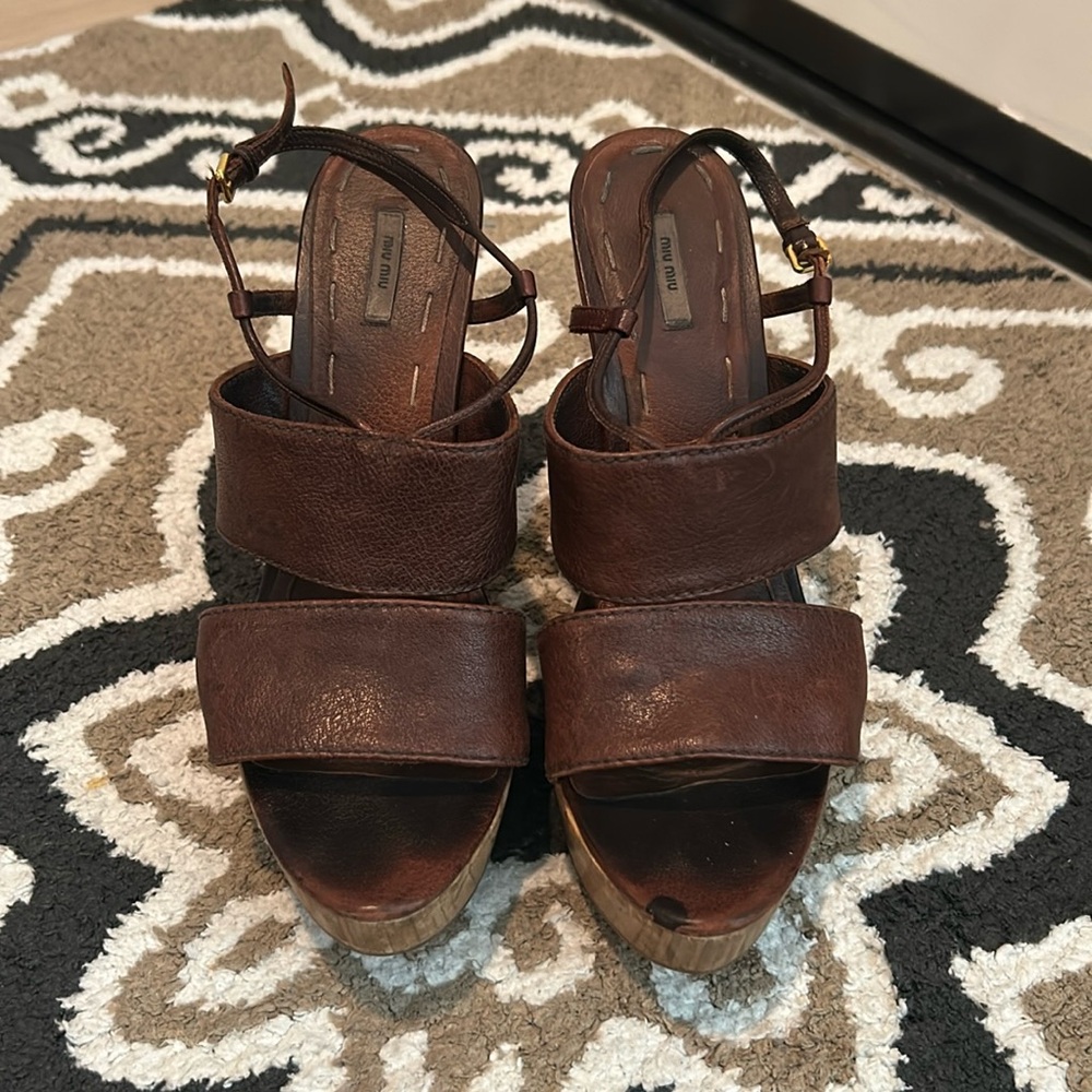 Miu Miu Color Block Pattern Sling Back Sandals. P… - image 1